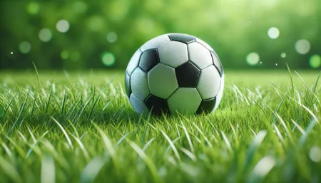 DALL·E 2024-07-17 18.06.50 - A close-up image of a soccer ball on a green grassy field. The soccer ball is the main focus, positioned prominently in the center of the frame with l