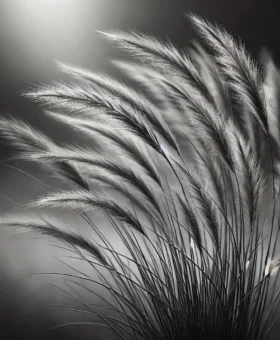 DALL·E 2024-08-29 19.07.54 - A realistic black and white photograph focusing on a single type of plant in a natural setting. The image captures a dense cluster of tall grasses wit